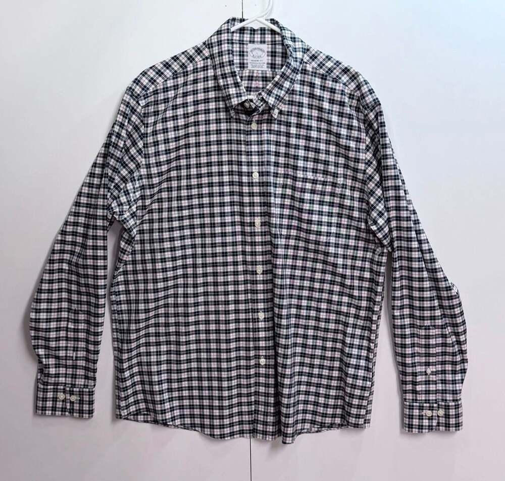 Brooks Brothers Regent Fit Non-Iron Stretch Plaid Dress Shirt Size L